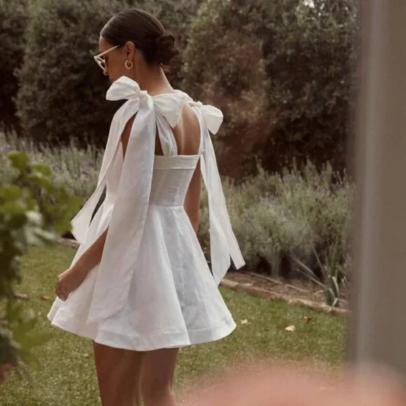 DISSH AISLE PEARL LINEN BOW MINI DRESS *NWT* AU 8 US 4 EU 36 - Picture 3 of 6